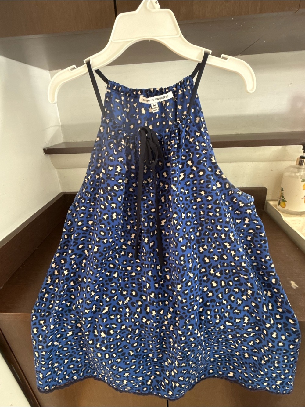 Collective Concepts Blue Leopard Print Halter Camisole